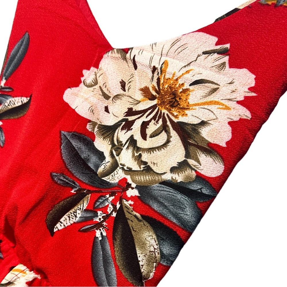 Adorable Red Floral Mini Dress W/Tie Back  at Waist Size Medium - Picture 5 of 12